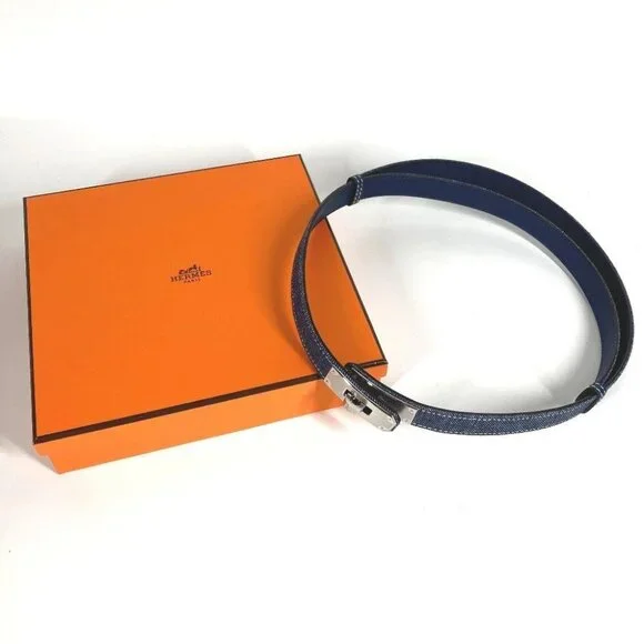 HERMES H010777UKAA Kelly Jean 18 Belt belt Denim / Leather blue Unused